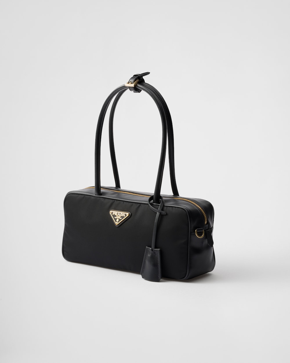 Re-Nylon and Leather Small Top-Handle Bag With Padlock - Image 2